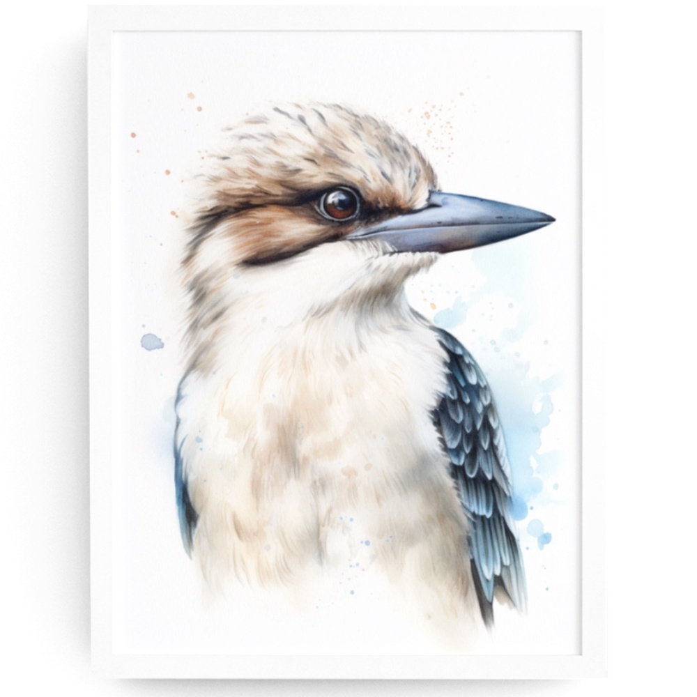 Watercolor Kookaburra Bird Portrait Wall Art Illustration Print Unframed